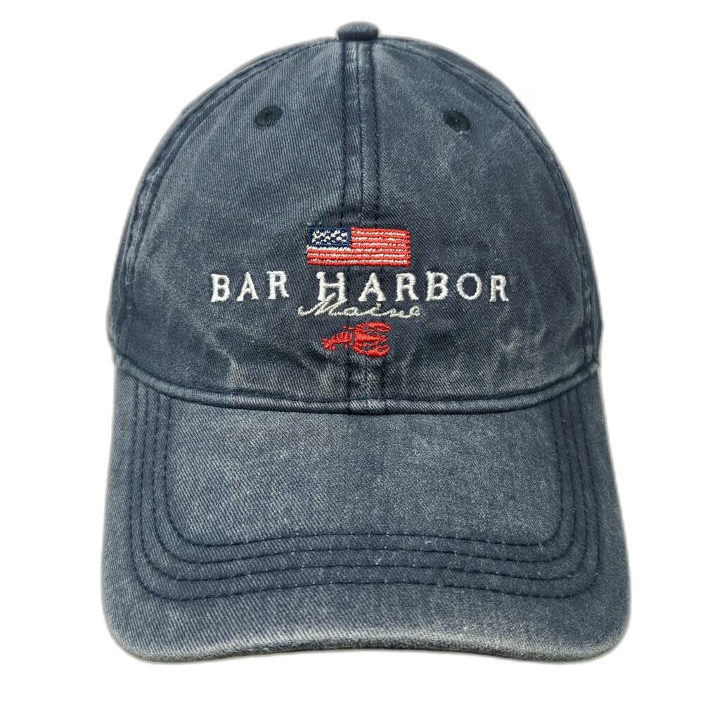 Mountain Baseball Cap Blue One Size Bar Harbor Maine Lobster American Flag Hat